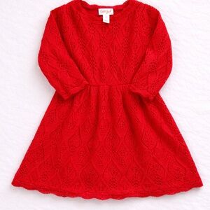 Cat & Jack Red Knit Dress Girls Size 3T Sparkle Long Sleeve Holiday Dress
